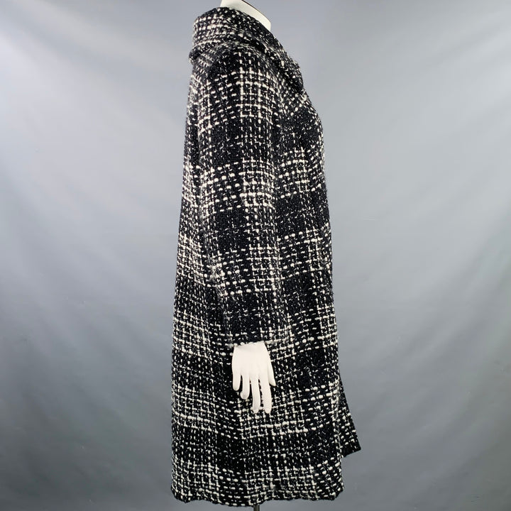 MARINA RINALDI Size L Black White Wool Blend Tweed Overcoat Coat