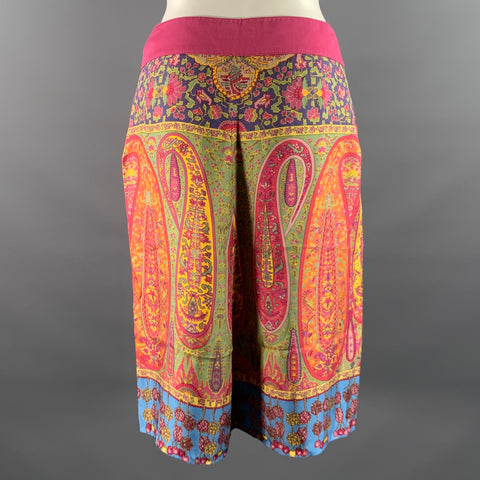 ETRO Size 6 Pink Blue Silk Cotton Paisley Knee-Length Skirt