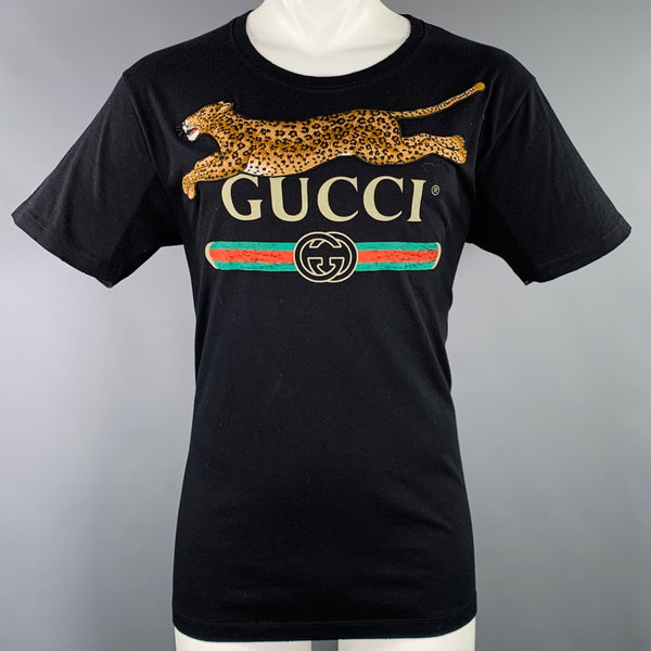 GUCCI Size S Black Multi Color Logo Short Sleeve T-shirt – Sui