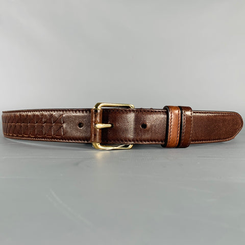 BOTTEGA VENETA Size 34 Brown Gold Woven Leather Belt
