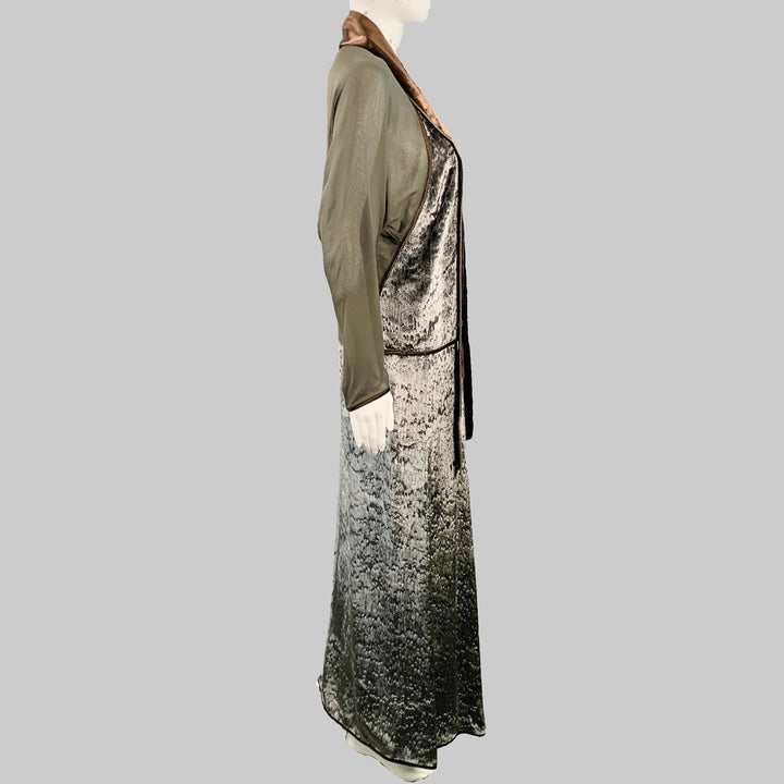GEOFFREY BEENE Size 6 Grey Green Brown Silk Polyester Velvet Top Skirt Set