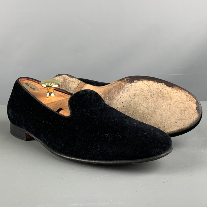 RALPH LAUREN Size 9 Black Textured Velvet Slip On Loafers