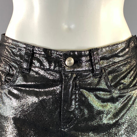 RALPH LAUREN Size 8 Silver Black Leather Metallic Suede Low Rise Casual Pants