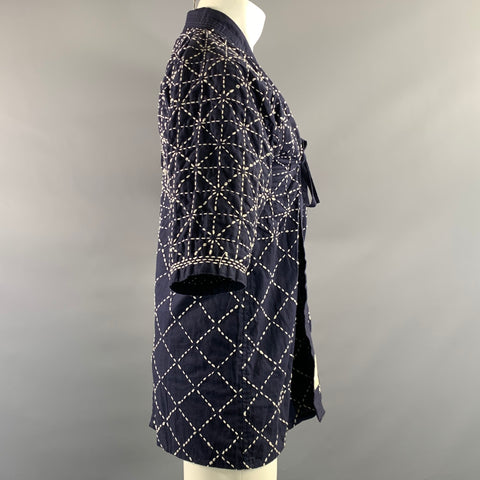 NO BRAND Size M Navy White Geometric Cotton Robe Jacket