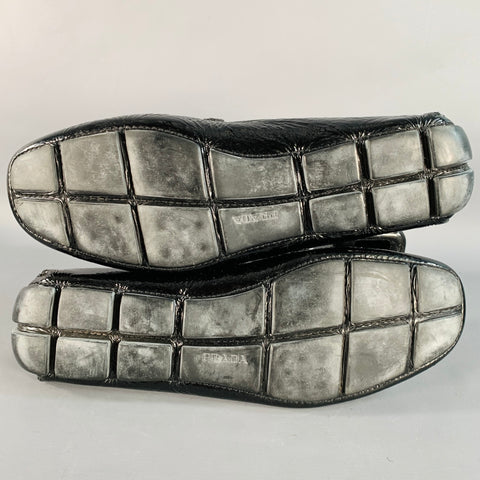 PRADA Size 10.5 Black Patent Leather Slip On Drivers Loafers