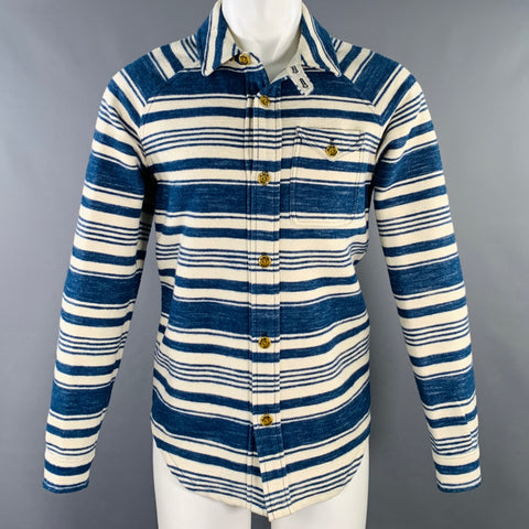 SCOTCH AND SODA Size M Blue Cream Stripe Cotton One Pocket Long Sleeve Shirt