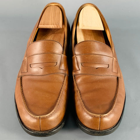 J.M. WESTON Size 10.5 Brown Leather Split Toe Penny Loafers