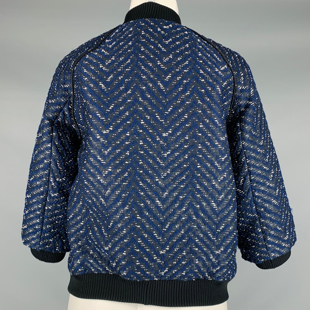 3.1 PHILLIP LIM Chaqueta bomber de chevrón de algodón y poliéster, color negro, azul marino, talla 4