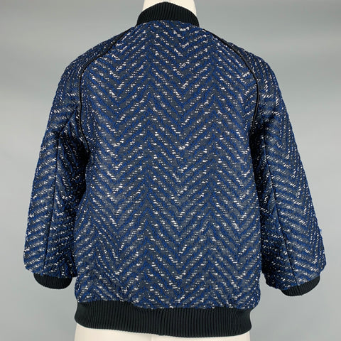 3.1 PHILLIP LIM Taille 4 Veste bombardier à chevrons en coton et polyester noir marine