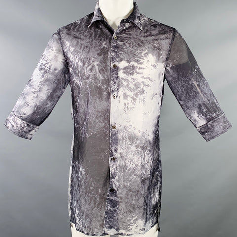 CIVARIZE Size S Grey Charcoal Marbled Polyester Button Up Short Sleeve Shirt