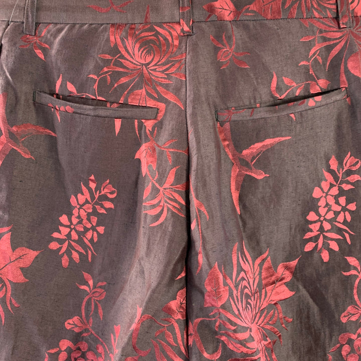 HAIDER ACKERMANN Size 32 Brown Red Jacquard Linen Silk Cropped Casual Pants
