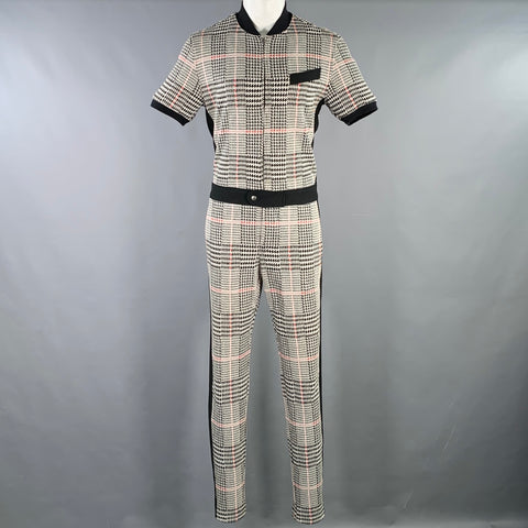 MR TURK Size M White Black Red Glenplaid Cotton Blend Jumpsuit