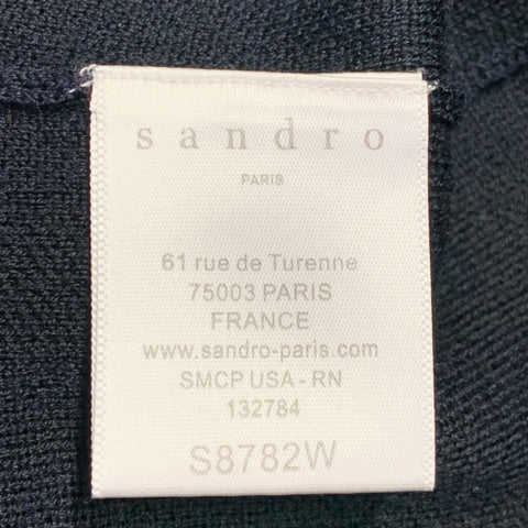 SANDRO Size L Navy Black Stripe Merino Wool Crew Neck Pullover