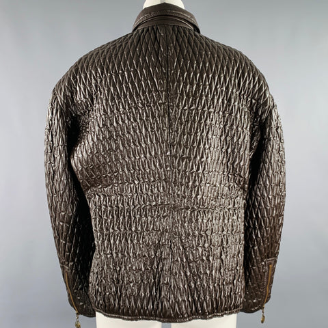 MOSCHINO JEANS Size 6 Brown Faux Leather Quilted Jacket
