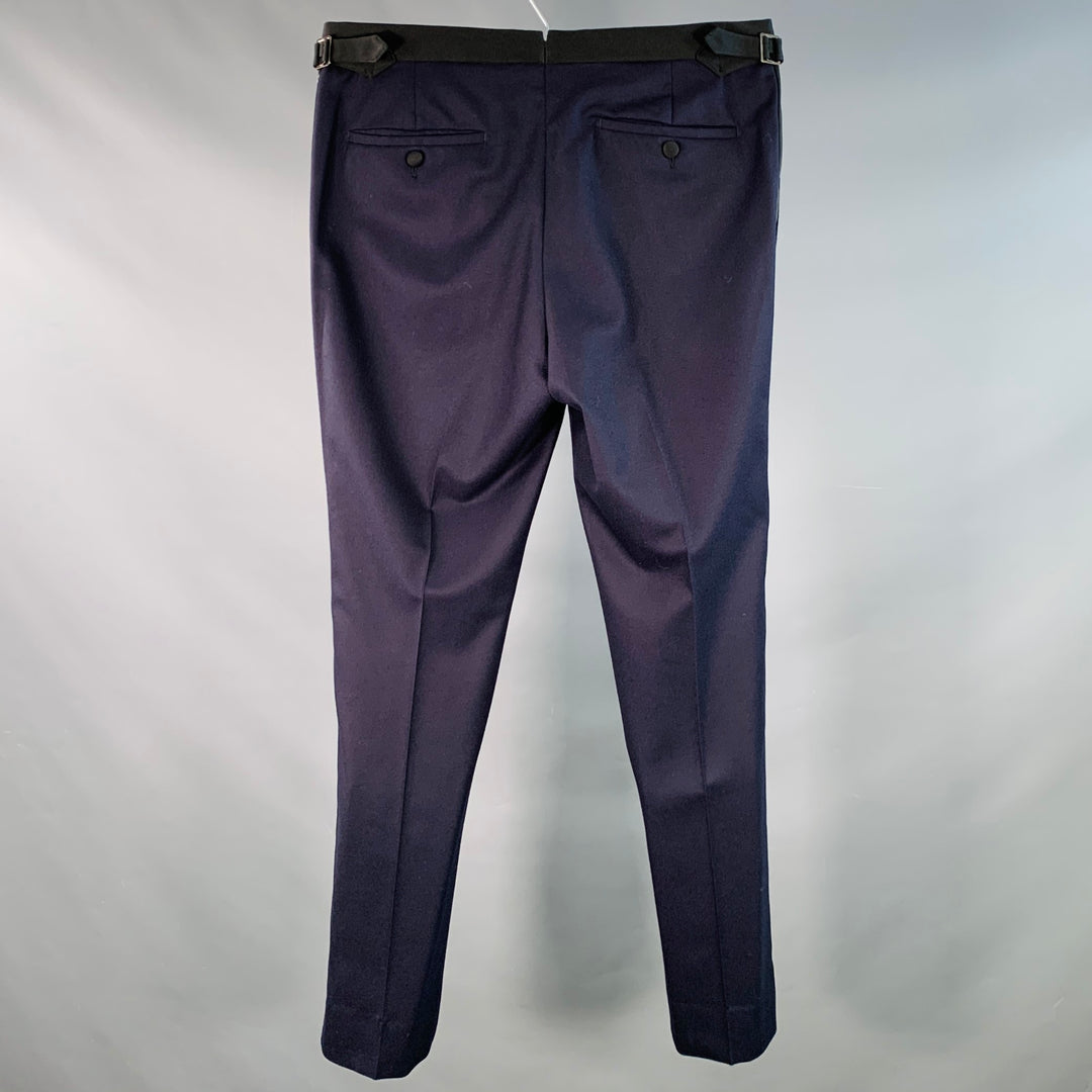 HADLEIGH'S Size 30 Navy Black Two Toned Wool Side Tabs Tapered Dress Pants