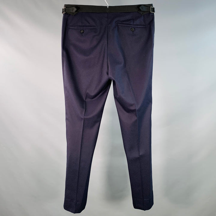 HADLEIGH'S Size 30 Navy Black Two Toned Wool Side Tabs Tapered Dress Pants