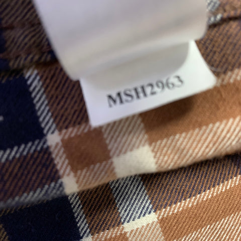 BARBOUR Size L Orange Navy Plaid Cotton Pointed Collar Long Sleeve Shirt