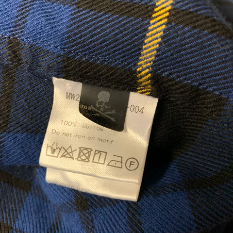 MASTERMIND JAPAN Size XL Navy Black & Yellow Plaid Cotton Long Sleeve Shirt