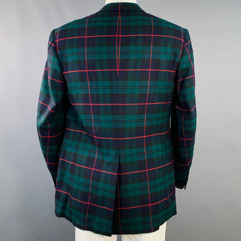 POLO par RALPH LAUREN Veste de sport en laine à revers crantés, à carreaux verts, noirs et rouges, taille 44 Longue