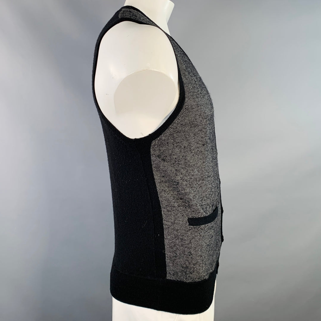 RAG & BONE Size L Grey Black Geometric Wool V-Neck Vest