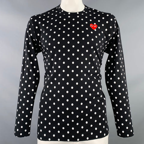 COMME des GARCONS PLAY Size L Black White Polka Dot Heart Cotton Long Sleeve T-shirt