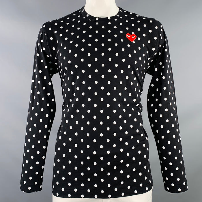 COMME des GARCONS PLAY Size L Black White Polka Dot Heart Cotton Long Sleeve T-shirt