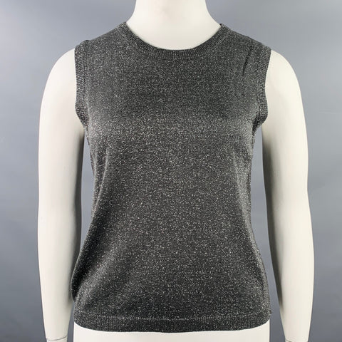 ADRIANNA PAPELL Size L Silver Grey Silk Blend 2 PC Cardigan Set