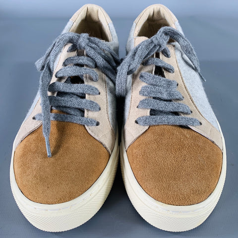 BRUNELLO CUCINELLI Size 7.5 Grey Tan Flannel Color Block Low Top Sneakers