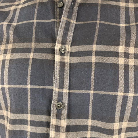 BURBERRY Size L Navy Grey Plaid Cotton Button Up Long Sleeve Shirt