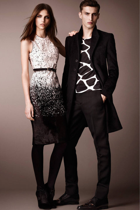 BURBERRY PRORSUM Pre-Fall 2013 Size 6 Brown Ivory Lambskin Animal Lambskin Dress