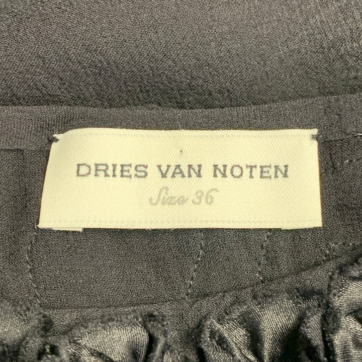 DRIES VAN NOTEN Size 4 Black Silk Ruffled Short Sleeve Dress Top