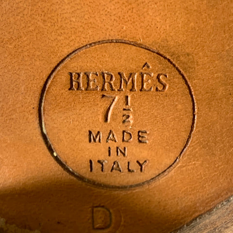 HERMES Size 7.5 D  Black Leather Eyelash Loafers