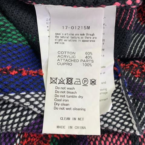 SACAI Size L Black Multi Color Stripe Cotton Blend One Pocket Sweater