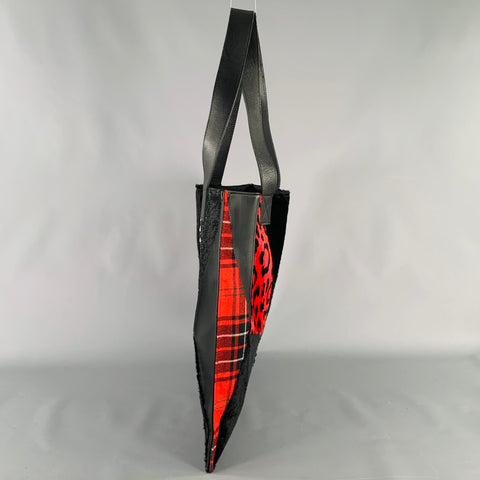 JUNYA WATANABE Black Red Mixed Materials Faux Fur Tote Handbag