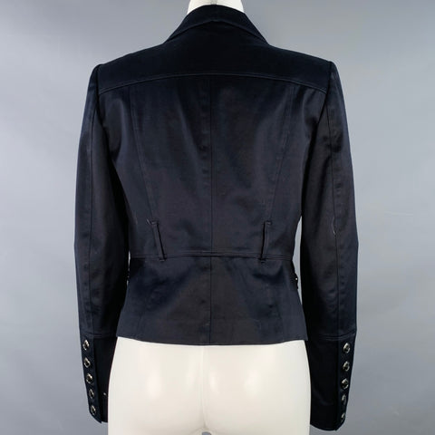 BURBERRY LONDON Size 8 Black Cotton Blend Double Breasted Cropped Jacket Blazer