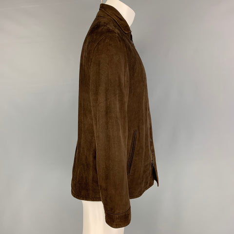 JOHN VARVATOS Size 40 Brown Suede Zip Snaps Jacket