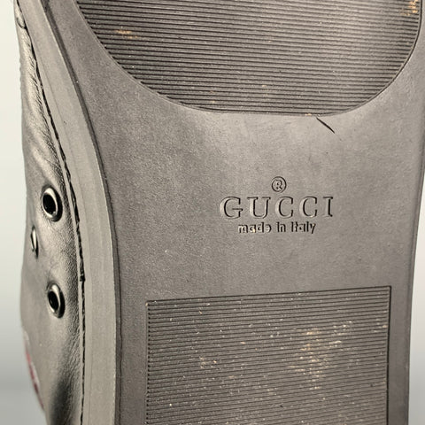 GUCCI by TOM FORD SS 2001 Size 12 Black Red Dragon Print Leather High Top Sneakers