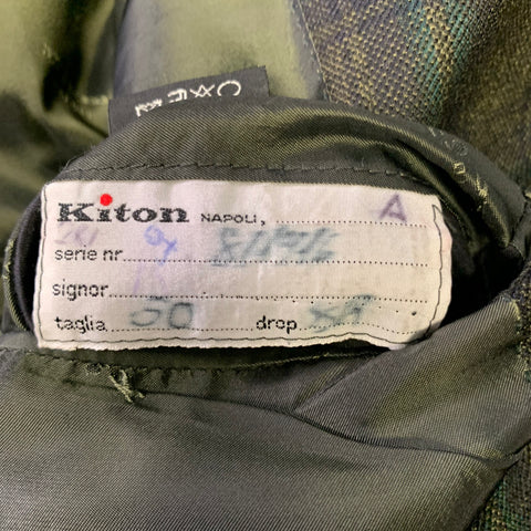 KITON Size 40 Green Charcoal Plaid Cashmere Notch Lapel Sport Coat
