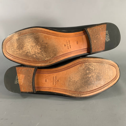 GUCCI Size 12 Black Embroidery Leather Horsebit Loafers