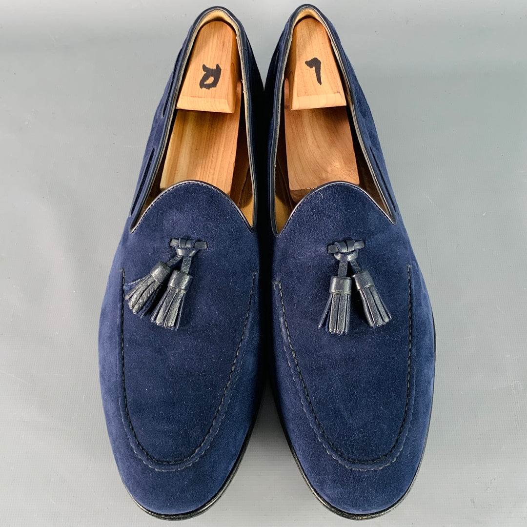 GRAVATI Size 11 Navy Suede Leather Tassels Loafers