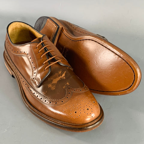 PAUL SMITH Size 8 Tan Perforated Leather Wingtip Lace-Up Shoes