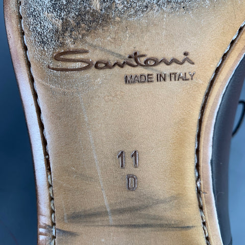 SANTONI Size 11 Darian Brown Leather Cap Toe Oxford Lace-Up Shoes