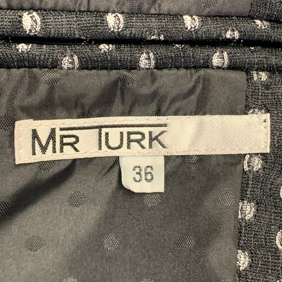 MR TURK Size 36 Regular Black White Perforated Polyester Notch Lapel Suit