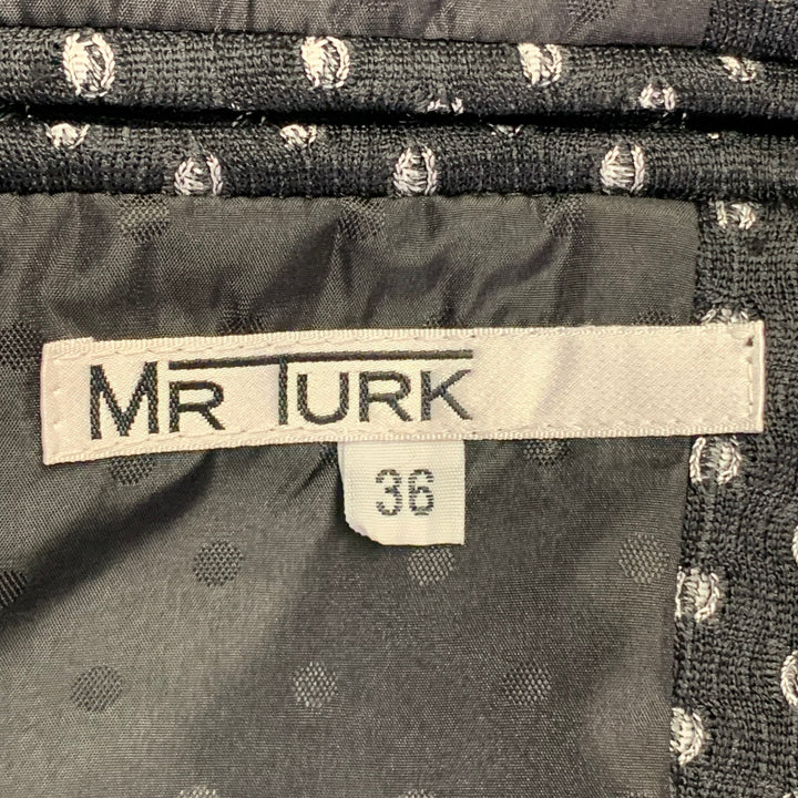 MR TURK Size 36 Regular Black White Perforated Polyester Notch Lapel Suit