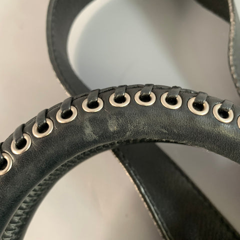 MIU MIU Black Perforated Leather Grommets Top Handles Handbag