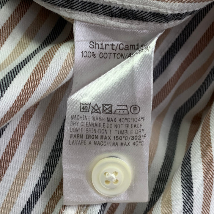 ERMENEGILDO ZEGNA Size XL White Brown Black Stripe Cotton Long Sleeve Shirt