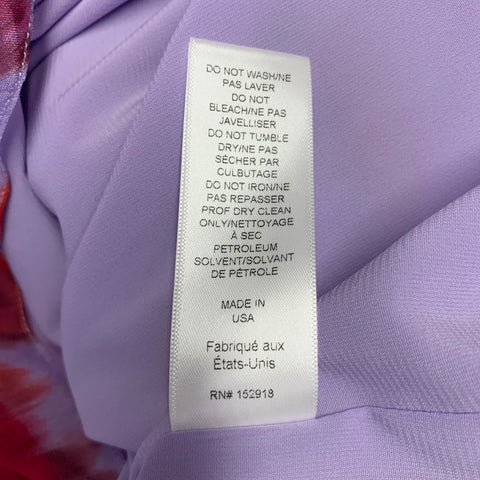 CAROLINA HERRERA Size 2 Purple Red Viscose Abstract Floral Ruffle Midi Skirt