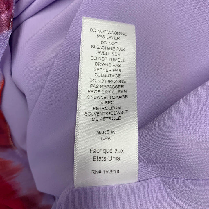 CAROLINA HERRERA Size 2 Purple Red Viscose Abstract Floral Ruffle Midi Skirt