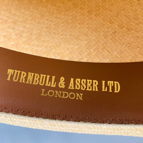 TURNBULL & ASSER Size XL Beige Green Red Woven Straw Panama Hat