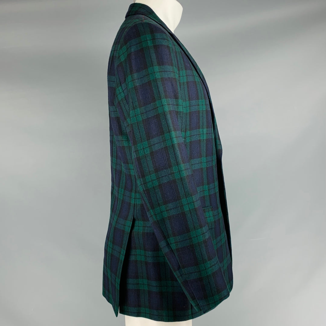PHINEAS COLE Size 40 Green Navy Black Blackwatch Plaid Wool Sport Coat